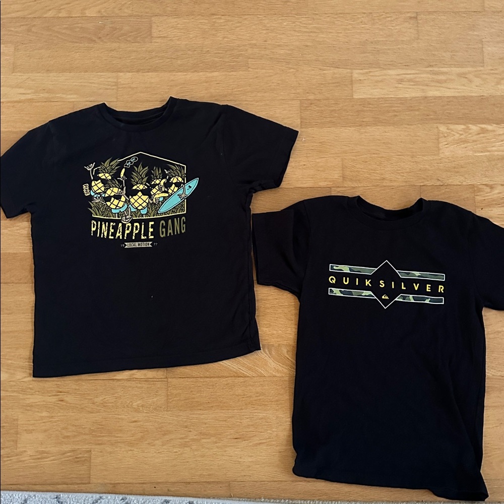 Local Motion and Quiksilver Black T-Shirts with Graphic Designs
